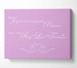 Nursery Quote No Joys On Earth Bring Pleasure Pink Canvas Print Wall Art - Extra Large 32 x 48 Inches