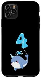 Custodia per iPhone 11 Pro Max Camicia per bambini 4° compleanno balena, carino 4 anni bambino balena