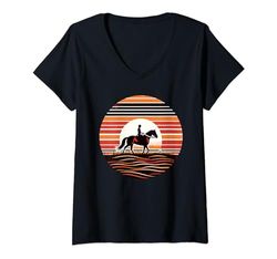 Donna Retro Sunset Horse Riding Horseback Riding Equestrian Horses Maglietta con Collo a V