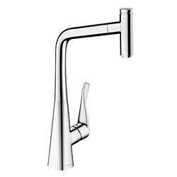 hansgrohe Metris Select Eengreeps-keukenkraan (comfort-hoogte 320 mm, met uittrekbare uitloop en slangbox) roestvrijstalen afwerking