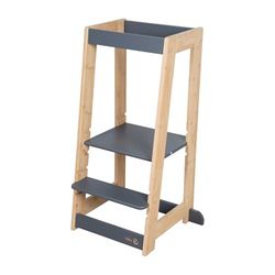 roba Torre de Aprendizaje de Madera - Bicolor - Taburete Seguro para Niños - como Ayudante de Cocina - Soporta hasta 80 kg - Antracita/Bambú con Certificación FSC