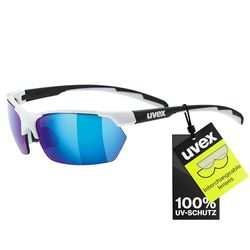 Uvex Sportstyle 114, óculos exteriores unissexo, de espelho, incl. Lentes intercambiáveis com filtros de categoria 0, 1 e 3, colchão branco preto / azul, tamanho único