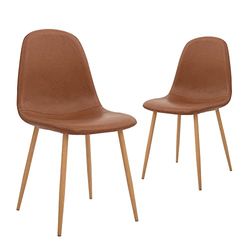 CangLong Set di 2 Sedie da Cucina Imbottite retrò per la Sala da Pranzo, PU, Schiuma, Metallo, Brown, Set of 2, 2 unità