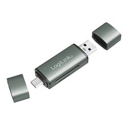 LogiLink CR0043 - USB 3.2 (Gen1) kaartlezer voor SD- en microSD-kaarten in aluminium behuizing, voor geheugenkaarten tot 2 TB, aansluiting via USB-A of USB-C