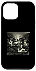 Coque pour iPhone 14 Plus Cours de pose de yoga drôle de chèvre dans le parc de la rivière