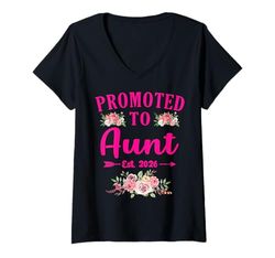 Womens Promoted To Aunt Est 2026 Baby Announcement Party V-Neck T-Shirt