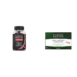 LUXÉOL - Gummies Pousse Cheveux - Stimulation Du Bulbe Capillaire - Arôme Naturel Goût Fraise - 60 Gummies & Pousse Croissance & Fortification - Complément Alimentaire - 30 Gélules