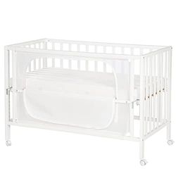 roba Lit Cododo Complet 60 x 120 cm - safe asleep® - Textiles avec Motif d'Étoiles - Matelas + Gigoteuse + Barrière de Sécurité Inclus - Bois Blanc