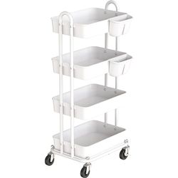 Simple Houseware Carro rodante utilitario de 4 Niveles, Resistente, Blanco