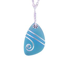Realizzato a mano in Hawaii, filo avvolto turchese baia collana di vetro blu del mare, December Birthstone", (Hawaii regalo avvolto, personalizzabile regalo Message)