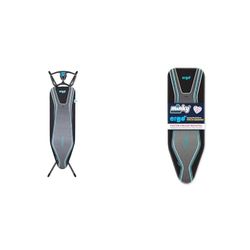 Minky HH40201117M Ergo Ironing Board, Blue, 122 x 38 cm & Ergo Extra Thick Elasticated Replacement Ironing Board Cover, Black, 122 x 38 cm