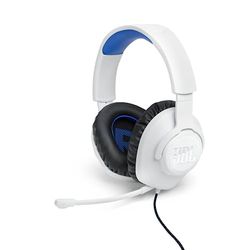 JBL Quantum 100P Przewodowe, wokółuszne słuchawki dla graczy, z odłączanym mikrofonem Boom Mic, dedykowane do Playstation, zgodne z innymi konsolami, Biało-niebieskie