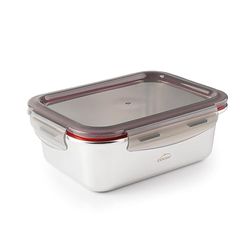 LACOR - 64612 - Recipiente para alimentos rectangular Ecoinox, Acero inoxidable 18/10, 1800 ml, Apto para microondas, horno, congelador y lavavajillas, Hermético, 4 Cierres de clip, BPA Free
