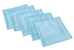 The Rag Company Lot de 5 Serviettes de qualité pour fenêtre, Verre, Miroir et Chrome, Microfibre Professionnelle coréenne 70/30, Non pelucheuses, sans Traces, 350 g/m², 40,6 x 40,6 cm, Bleu Clair