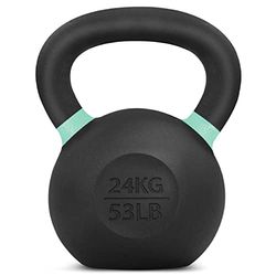 Yes4All Kettlebell met poedercoating van gietijzer, enkelvoudig, lichtgroen, 24 kg, krachttraining, kettlebells, gewichtenset voor training van het hele lichaam, thuisgym