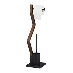 Relaxdays WC Set, Toilet Paper, Upright Stand, Bathroom Brush and Holder, HWD: 75 x 18.5 x 18.5 cm, Black/Brown, Steel