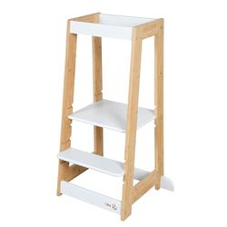 Roba lärningstorn i trä - Bicolor - Säker pall för barn - Perfekt som kökshjälpare - Klarar belastning upp till 80 kg - FSC®-certifierad bambu