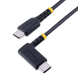 StarTech.com 30cm USB-C Oplaadkabel, Haakse USB-C Kabel, 60W PD 3A, Robuuste Fast Charge USB-C Kabel, USB 2.0 Type-C, Korte USB Laadkabel met Aramide Vezel, Zwart (R2CCR-30C-USB-CABLE)