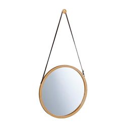 Relaxdays Round Hanging Mirror, Adjustable Strap, Bamboo Frame, Modern, Hallway, Bathroom & Guest WC, ∅: 38 cm, Natural