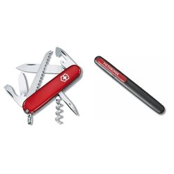Victorinox Camper Swiss Army Knife, Medium, Multi Tool, Camping Knife, 13 Functions, Blade, Bottle & Swiss Army Knife Sharpener, Dual Knife Sharpener Professional, Swiss Made, Portable, Black