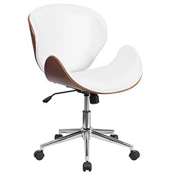 Flash Furniture conferentiestoel/draaistoel van mahoniehout met middelhoge rugleuning, leer modern 21.5"W x 26"D x 35.25"H Frame van wit leer/walnoot.
