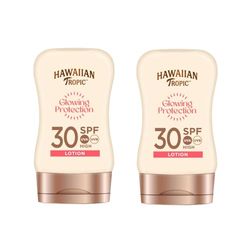 Hawaiian Tropic Satin Protection MINI Ultra Radiance - Loción Solar de Protección Alta SPF 30, Protege y Suaviza la Piel, Fragancia Frutas Tropicales, Formato Viaje 100 ml (Paquete de 2)