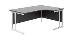 Office Hippo Heavy Duty Office Desk, Right Corner Desk, Strong & Reliable Office Table With Integrated Cable Ports & Twin Uprights, PC Desk For Office or Home - Black Top/White Frame