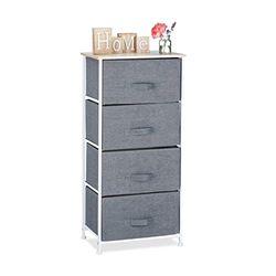 Relaxdays Cajonera Multiusos con 4 Cajones, Metal-Tela, Gris, 1 Ud