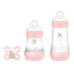 MAM Starter Zestaw 2 butelki, 160 ml i 260 ml z silikonowym smoczkiem SkinSoft, 0+ miesięcy, różowy