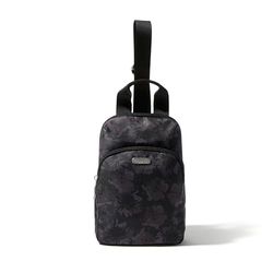 Baggallini Essential Small 12x7 Inch Sling Crossbody Bag with Convertible Adjustable Shoulder Strap, Midnight Garden, One Size