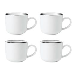 Mikasa Kalksteen porseleinen mok set, 4x porseleinen mokken met zwarte rand voor thee en koffie, 360 ml | geschenkdoos en vaatwasmachinebestendig