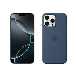 Apple iPhone 16 Pro Max (512 GB) - Wit titanium + Siliconenhoesje met MagSafe - Denim
