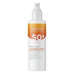 Carovit Protezione Solare Spray, SPF 50, Protegge da UVB e UVA, Latte Corpo Dermoprotettivo per Pelli Sensibili, 200 ml