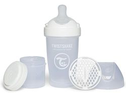 Twistshake Pro podwójna butelka antykolkowa dla niemowląt z pojemnikiem na mleko w proszku, 260 ml, silikonowy smoczek o średnim przepływie, podobny do piersi, bez BPA, odpowiedni dla dzieci w wieku 2
