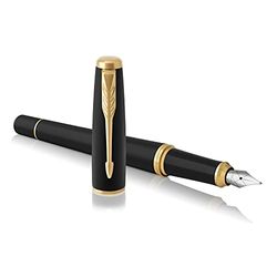 Parker Urban 1931593 - Pluma estilográfica (negro tenue de adorno dorado, plumín fino y recambio de tinta azul)