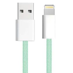 APM Lightning-kabel, 600402, MFI-gecertificeerd voor Apple-apparaten, oplaadkabel en synchronisatiekabel, USB A-stekker en Lightning MFI-stekker, smartphone en tablet, 1 m lang, mint