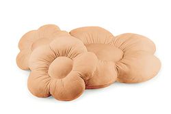 OLIFANT TOYS Set van 3 Bloemen vloerkussens, pluche, comfortabele zitkussens, Voor slaapkamer woonkamer kinderkamer, unieke decoratie, zachte knuffelkussens, velours, 2 x Ø 55 cm; 1 x Ø 98 cm, Beige