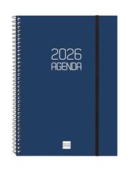 Finocam Spiral Diary 2026 Week on 2 Pages Horizontal Layout | January - December | 2026 Year Diary with Elastic | Opaque Spiral Polypropylene Cover – Blue – French