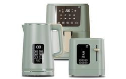 Cello Green Kitchen Bundle: 1.7L 3000W Kettle with Temperature Control & LED Display | 800W 2 Slice Toaster with Digital Timer & High Lift | 4L 1400W Air Fryer with 8 Presets & Touch Control