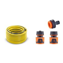 Tuyau d'arrosage jaune Karcher de 50m & GRIFEMA GE1103, Kit de Raccordement de Robinet/Tuyau de Jardin avec Connecteur Waterstop 1/2"