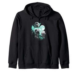 Three Robot howling at the moon tie dye green Zip Hoodie