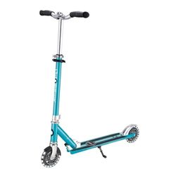 Globber - FLOW ELEMENT LIGHTS - monopattino pieghevole a 2 ruote con luce LED, freno posteriore e manubrio regolabile, dai 5 anni, per bambini e adolescenti - azzurro acqua