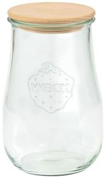 Weck Round Edge Glass Tulip Shape 739 (Pack of 4, Capacity 2500 ml, Storage Jar with Wooden Lid + Silicone Seal, Storage Jar for Pasta/Spices/Cereal) 79207