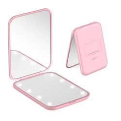 MOXYOY Pocket Mirror, 1X/3X Magnification LED Compact Mirror with Iternal BIattery, Portable, Handheld, Foldable Travel Makeup Mirror for Purse, Travel and Daily Use, Ideal for Gift Giving, Pink