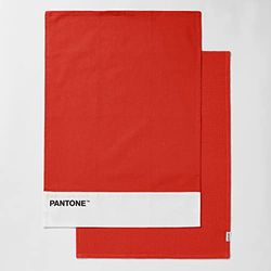 SWEET HOME Pantone™ - Juego de 2 paños de Cocina de 50 x 70 cm, 100% algodón, 220 g, 1 Color Liso con Logotipo y 1 Nido de Abeja, 2 Unidades, Rojo