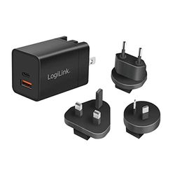 LogiLink GaN - Adattatore da viaggio USB a ricarica rapida, 30 W, PD3.0 + QC3.0, con adattatore per Stati Uniti, Canada, Europa, Australia e molti altri paesi/regioni