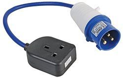 PRO ELEC PELB0138 16A, 230V, 1 Gang UK 13A Mains Socket to CEE Plug Extension Lead, 2P+E, Blue, 350mm