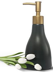 Dispenser di sapone liquido da 280 ml per bagno con pompa dorata, dispenser di sapone per piatti per lavello della cucina, lozione da banco ricaricabile in ceramica, dispenser di sapone nero per le