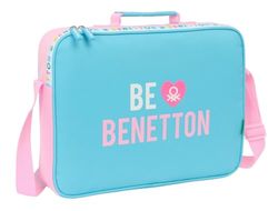 Safta BENETTON UNIQUE - Portefeuille extrascolaire, porte-tout, bandoulière, confortable et polyvalent, qualité et résistance, 38 x 6 x 28 cm, Bleu turquoise/rose clair, M, Décontracté