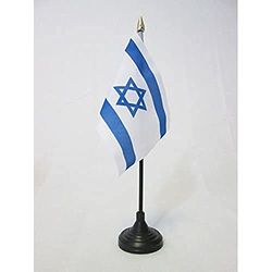 AZ FLAG Bandera de Mesa de Israel 15x10cm - BANDERINA de DESPACHO ISRAELÍ 10 x 15 cm Punta Dorada